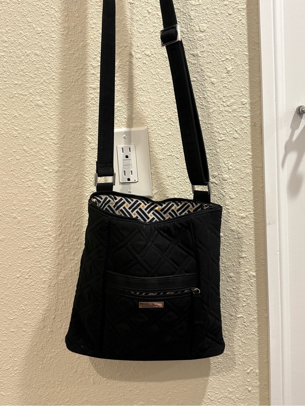 Vera Bradley Black Quilted Crossbody Bag with Patterned Lining